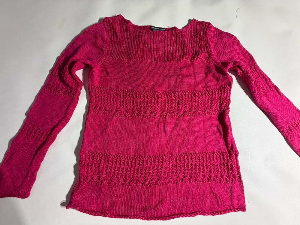 Chelsea & Theodore Pink Knit Sweater S Cotton Rayon Pointelle Y2K
